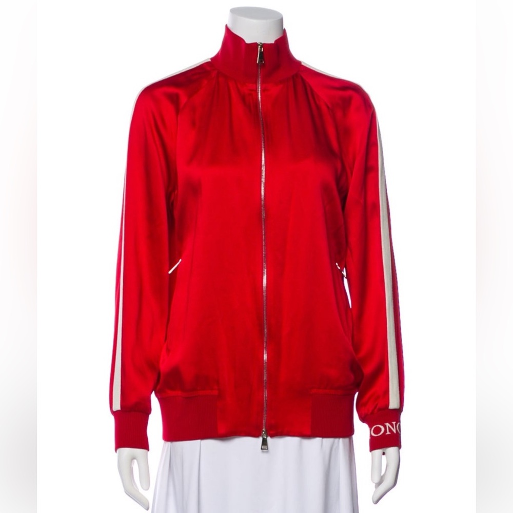 Moncler Ribbed Cuffs Bomber Jacket in Red size 38